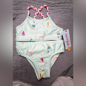 Cat & Jack Pastel Green Ice Cream Print Swimsuit 12m